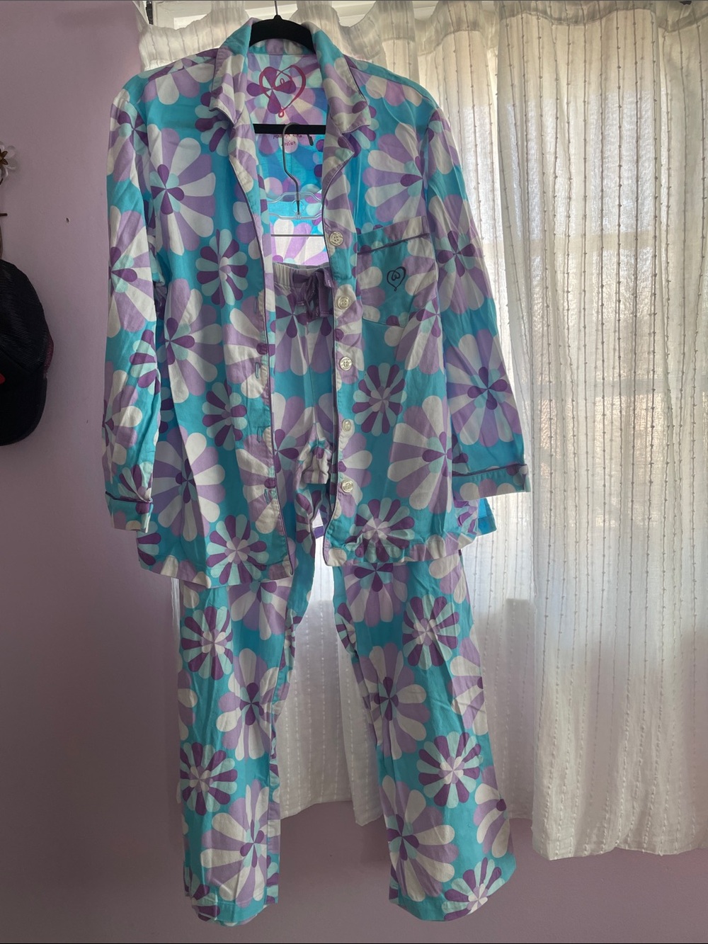 Victoria's Secret 1990’s Blue, Purple & White Floral Vintage Cotton Pajama Set